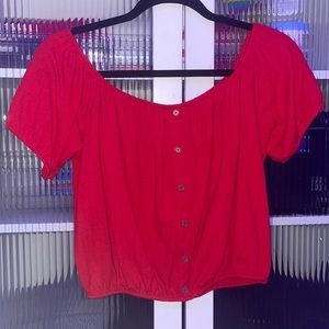 Red Button Detail Crop Top